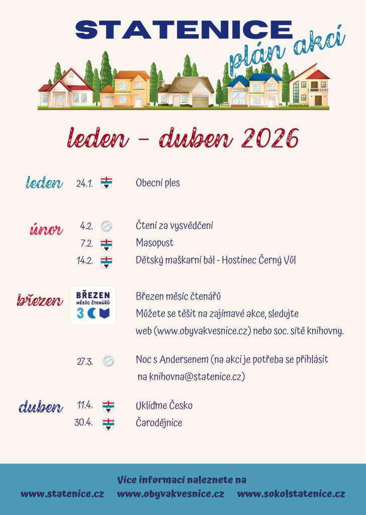Plán akcí v naší obci na leden - duben 2026