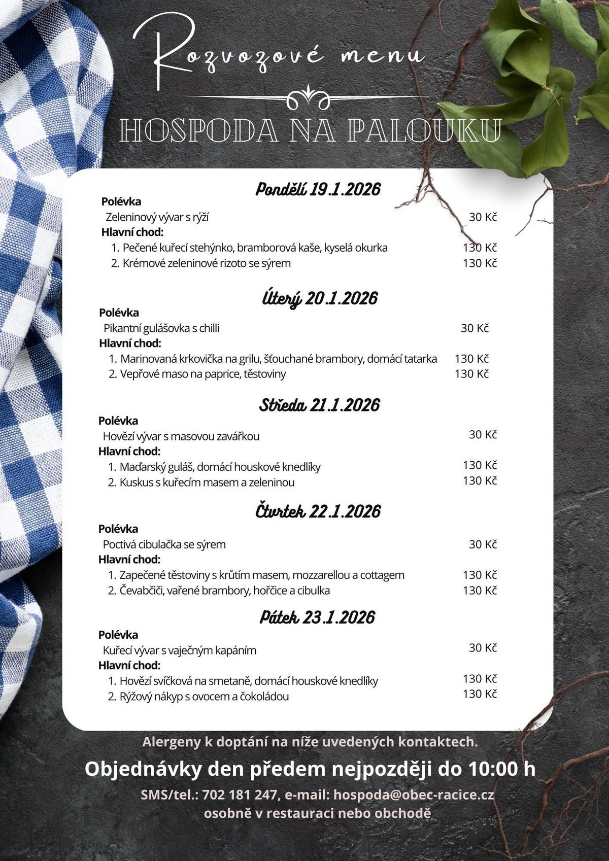 Rozvozové menu hospody Na Palouku