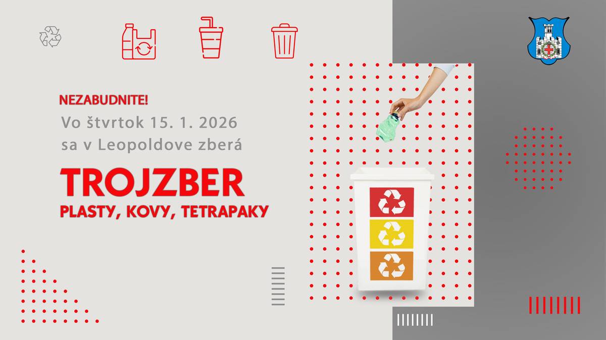 ➡️Mesto Leopoldov v spolupráci s Márius Pedersen organizuje vo štvrtok 15. januára 2026 zber plastov, kovov a tetrapakov. 🩵Za Vašu účasť a spoluprácu pri triedení odpadov Vám ďakujeme.