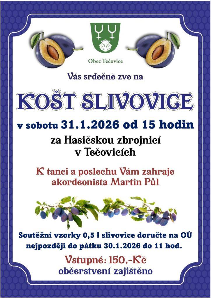 Srdečně Vás zveme na KOŠT SLIVOVICE, který se uskuteční 31.ledna 2026.
