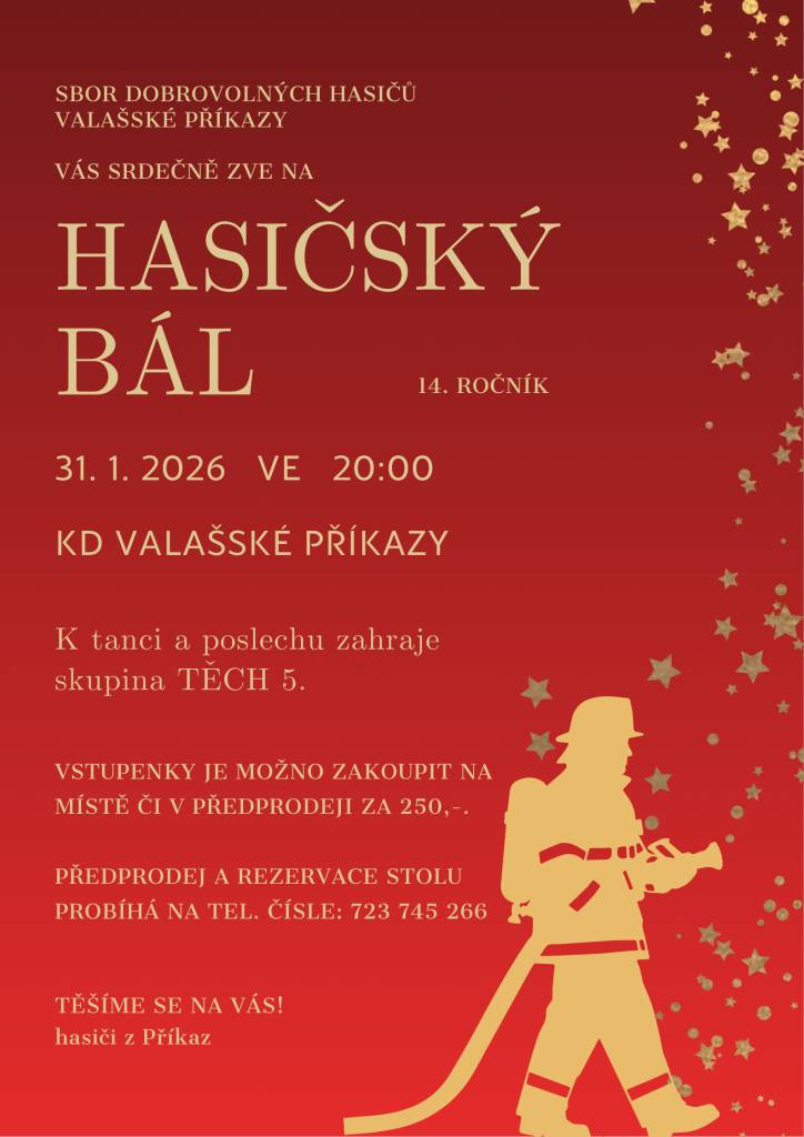 Přijměte pozvání na klasický hasičský bál 31.1.2026
