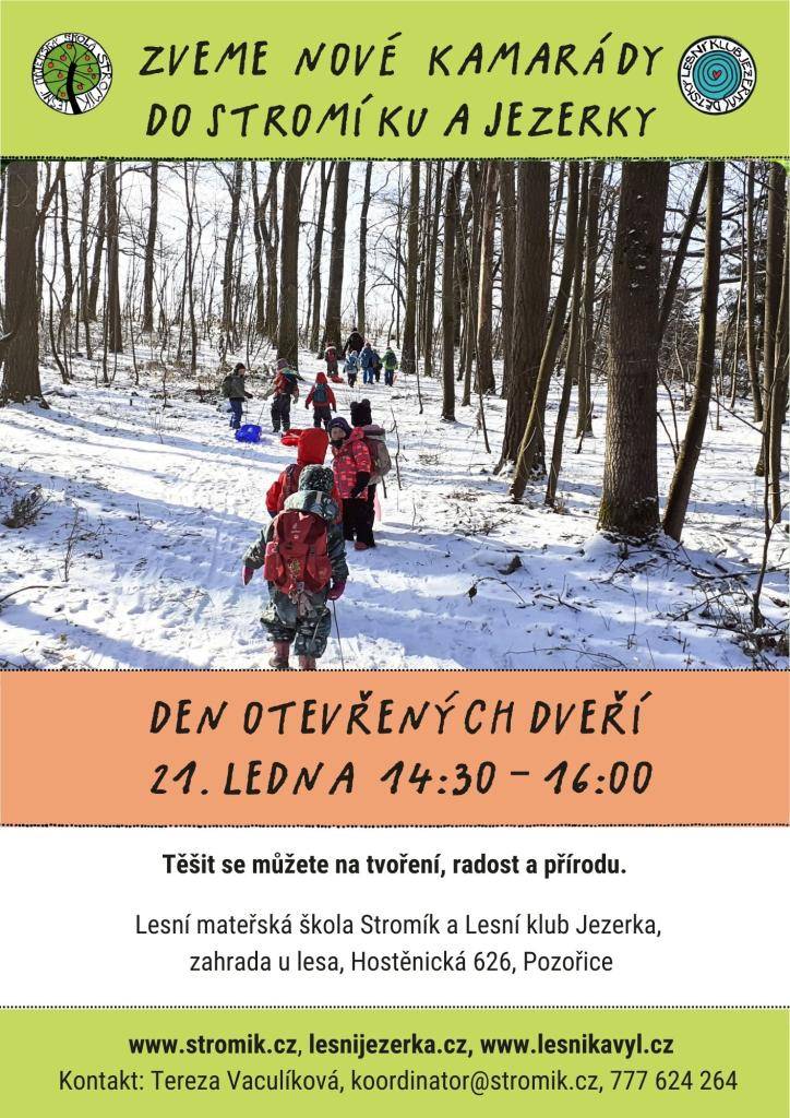 Zve rodiče a děti na Den otevřených dveří v lesní školce, který se koná ve středu 21. ledna od 14:30 do 16 hodin.
