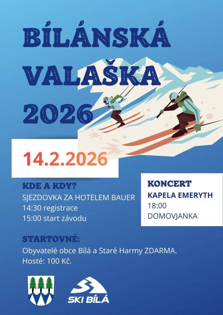 25. ročník tradičního závodu v obřím slalomu obyvatel obcí Bílá a Staré Hamry