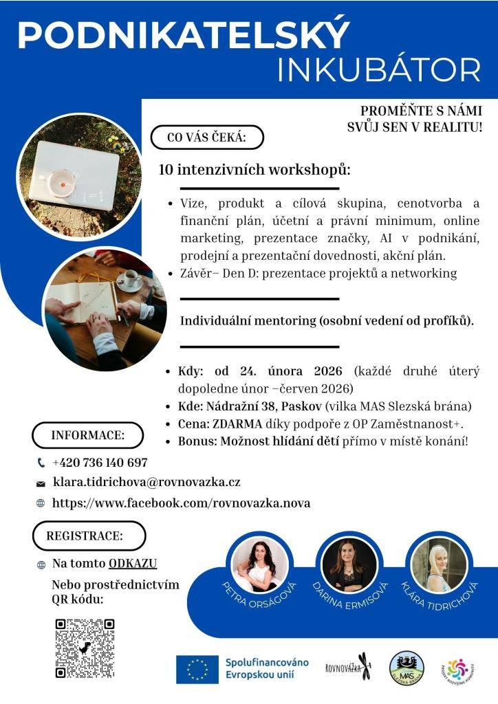 Uvažujete o vlastní živnosti, ale nevíte, jak začít? Máte v hlavě zajímavý nápad, ale chybí vám odvaha nebo praktické znalosti z marketingu, financí a práva? Nyní máte unikátní příležitost získat profesionální podporu zcela zdarma!