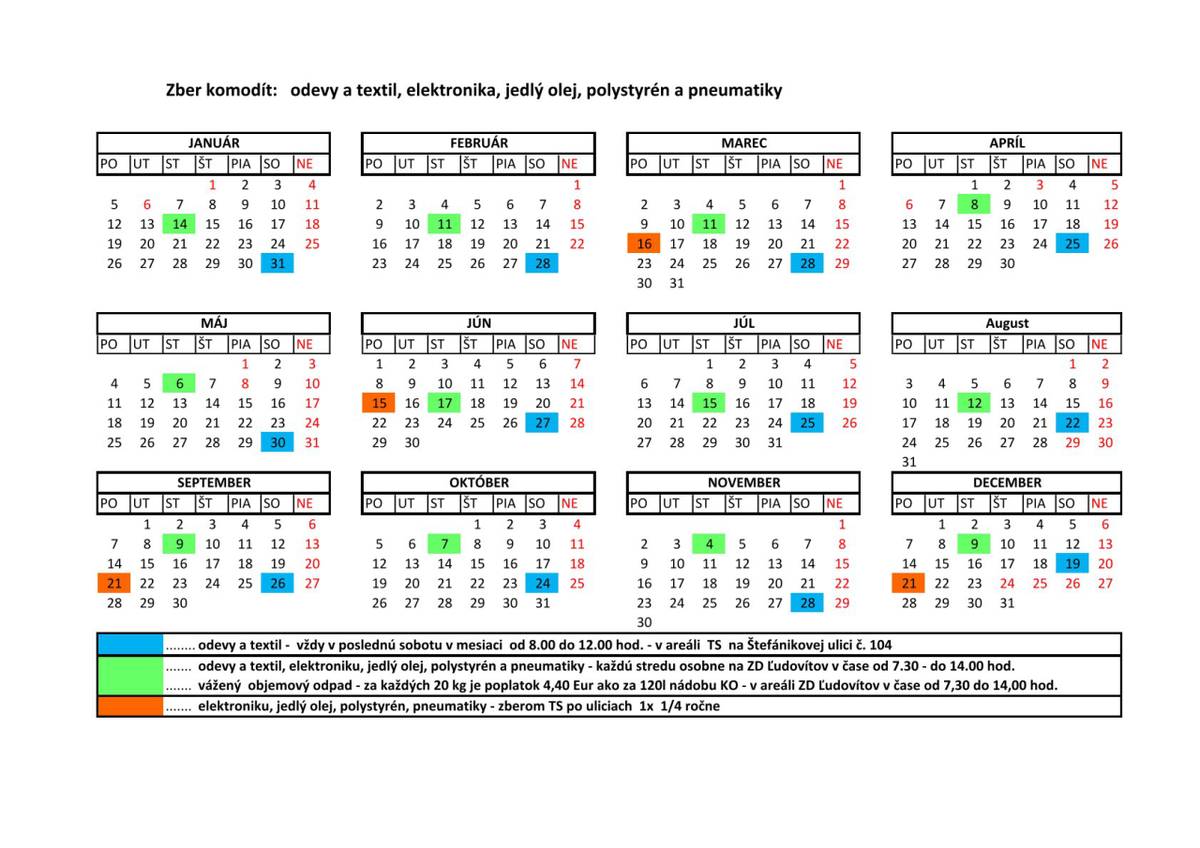Kalendárny rozpis zberu komodít nájdete v sekcii odpadové hospodárstvo