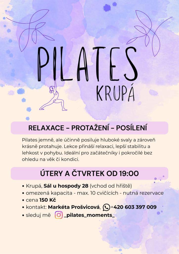 Pilates pokračuje i v novém roce každé úterý a čtvrtek viz přiložený leták.