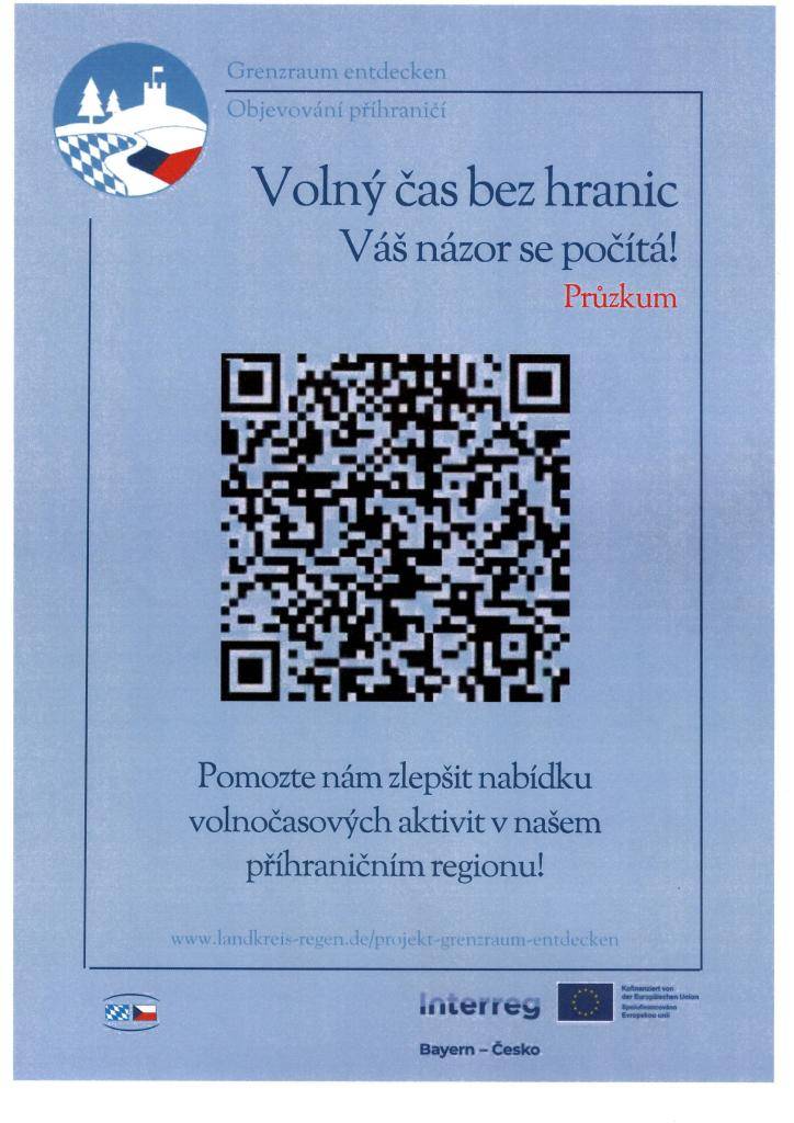 V rámci přeshraničního projektu v našem regionu probíhá malý zimní průzkum "Volný čas bez hranic – Váš názor se počítá!". Dotazník pomůže s výzkumem - mapování potřeb veřejnosti je hlavním podkladem pro kvalitní volnočasovou a turistickou nabídku v regionu. Dotazník je anonymní.