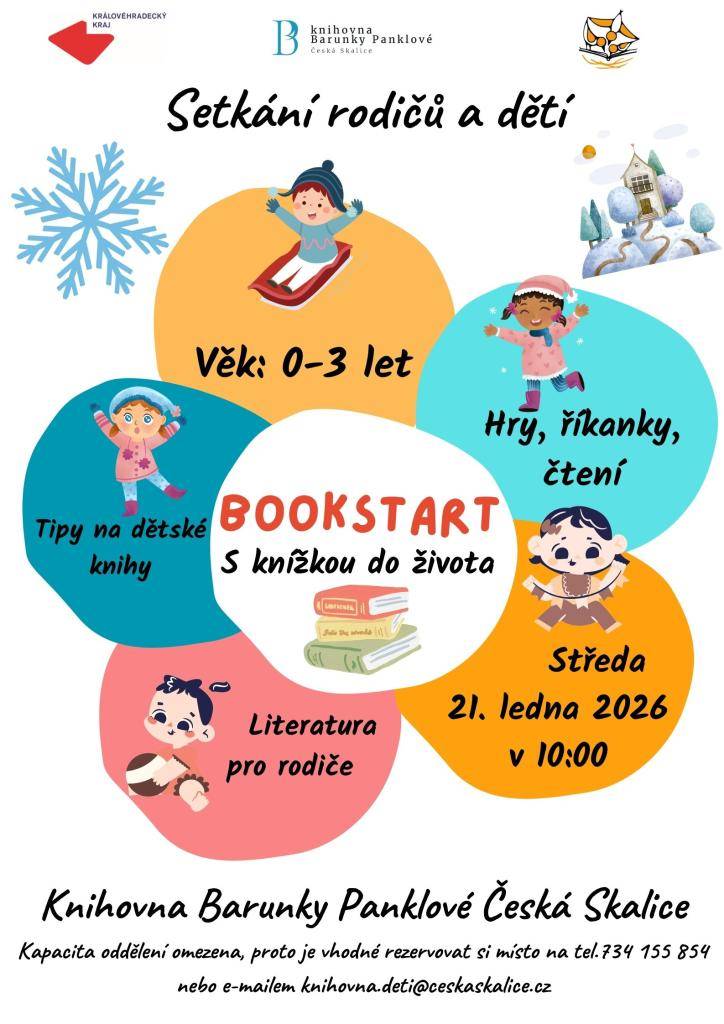 Další dopolední akce projektu Bookstart, v českém prostředí pojmenovaného S knížkou do života, pro nejmladší kategorií 0–3 roky. Přijďte a užijte si setkání s ostatními dětmi podobného věku.