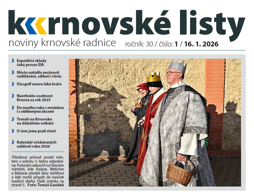 Dnes vycházejí Krnovské listy. V elektronické podobě je najdete na našem webu, v tištěné na obvyklých distribučních místech.