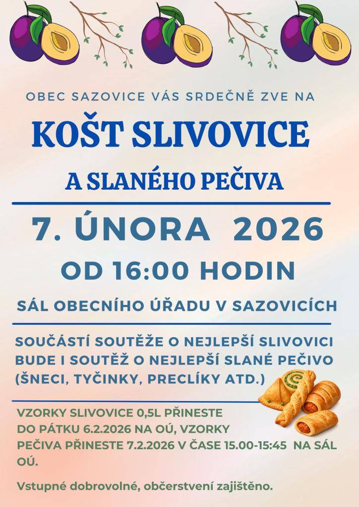 Obec Sazovice Vás srdečně zve: