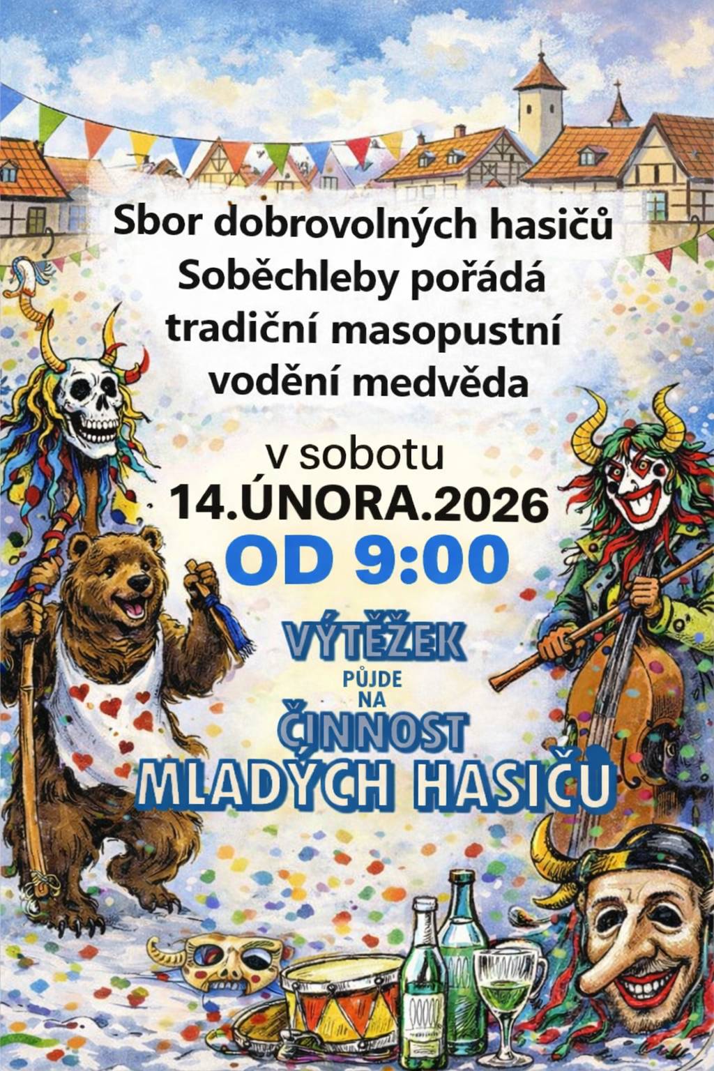 V sobotu 14.2.2026 od 9.00 hod. proběhne tradiční masopustní vodění medvěda.