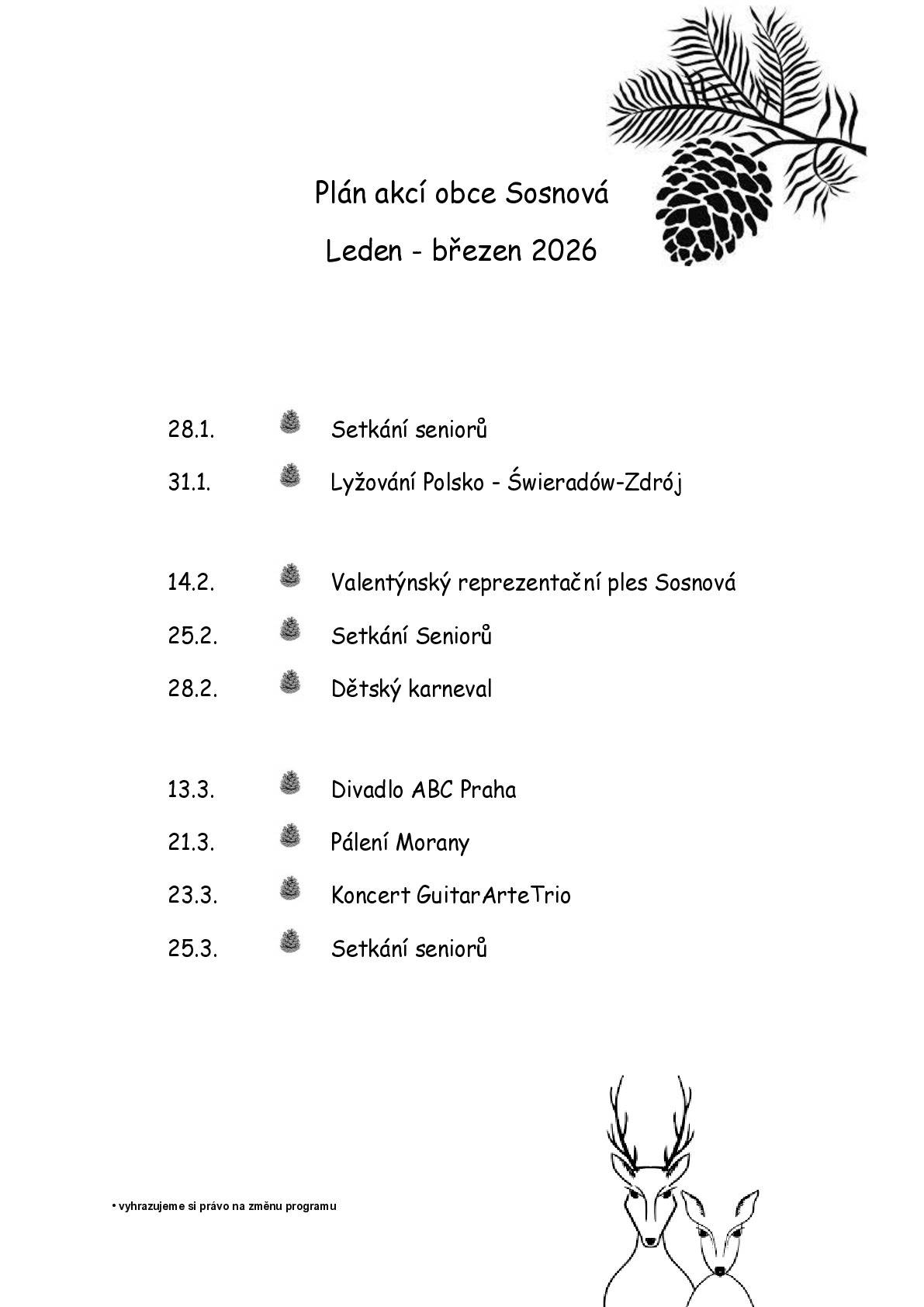 Akce pořádané kulturně sportovní komisí v měsících leden - březen 2026