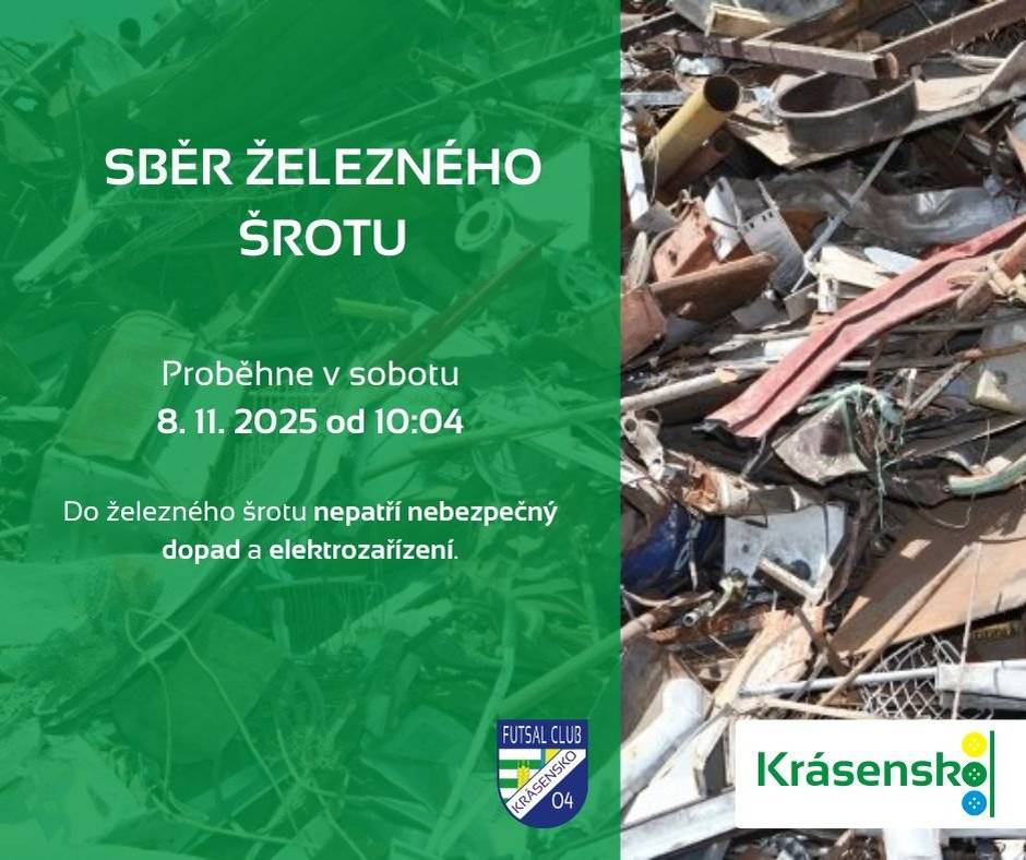 Sběr železného šrotu proběhne v sobotu 8.11. Do železného šrotu nepatří elektrozařízení a nebezpečný odpad