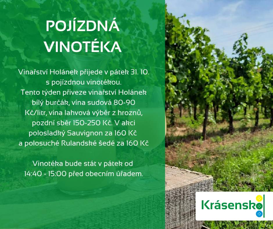 Vinařství Holánek přijede v pátek 31.10. s pojízdnou vinotékou