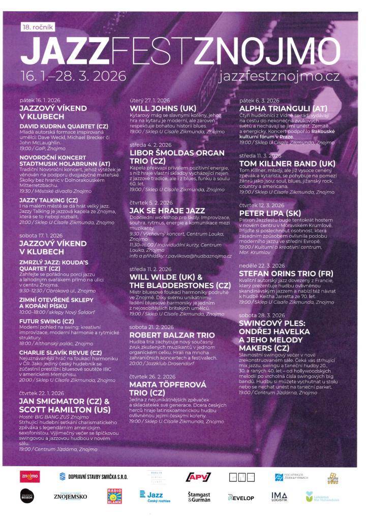 Od 16.01.2026 do 28.03.2026  JAZZ FEST ZNOJMO - 18. ročník