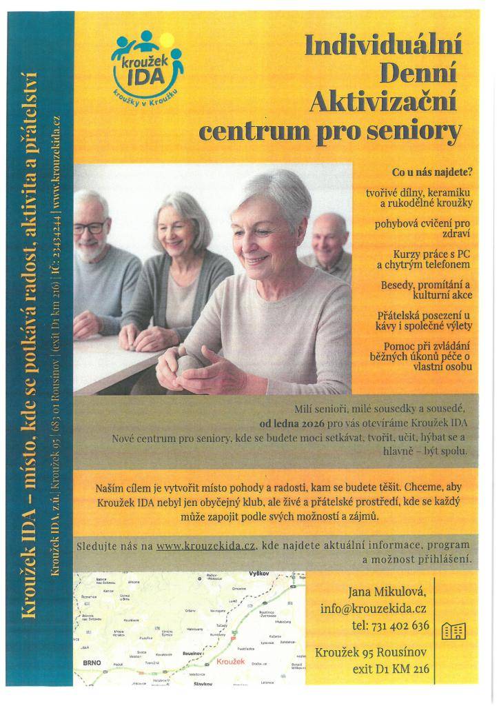 Centrum pro seniory   Kroužek 95, Rousínov    www.krouzekida.cz - aktuální informace a možnost přihlášení