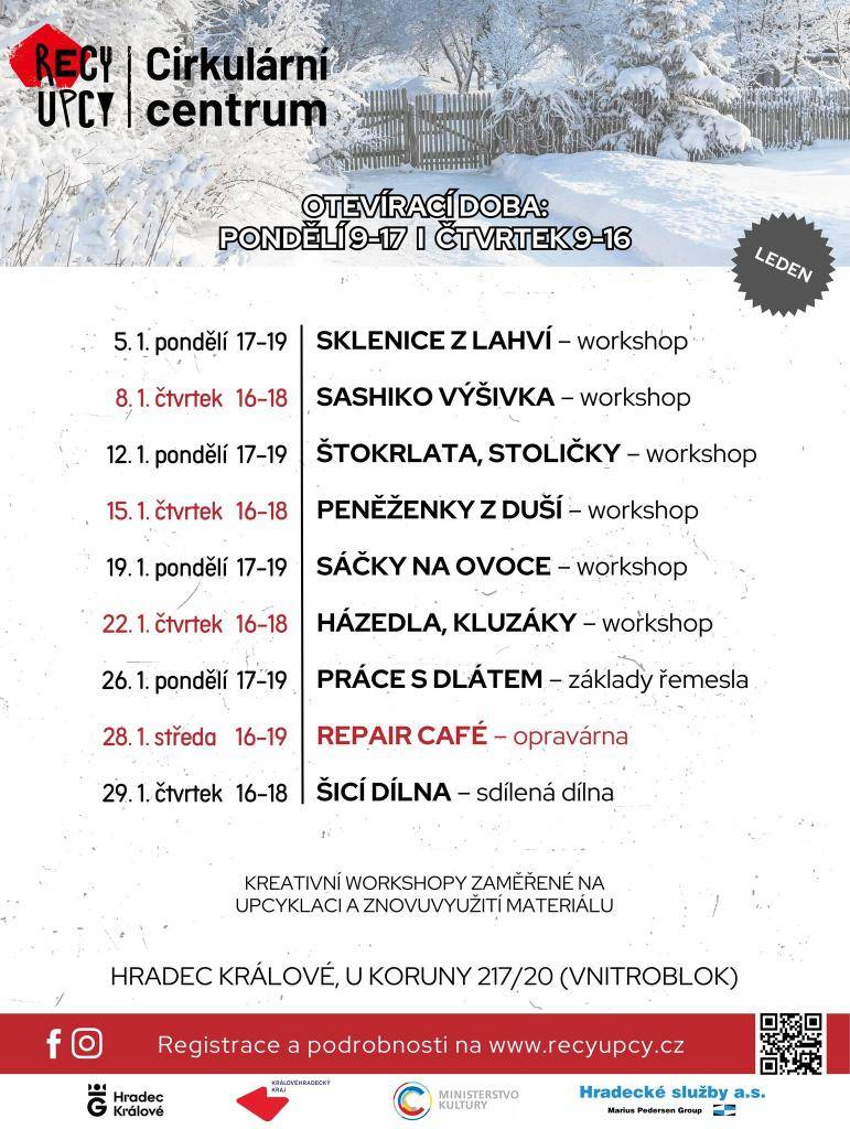 V lednu 2026 se koná série kreativních workshopů zaměřených na upcyklaci a znovuvyužití materiálů.