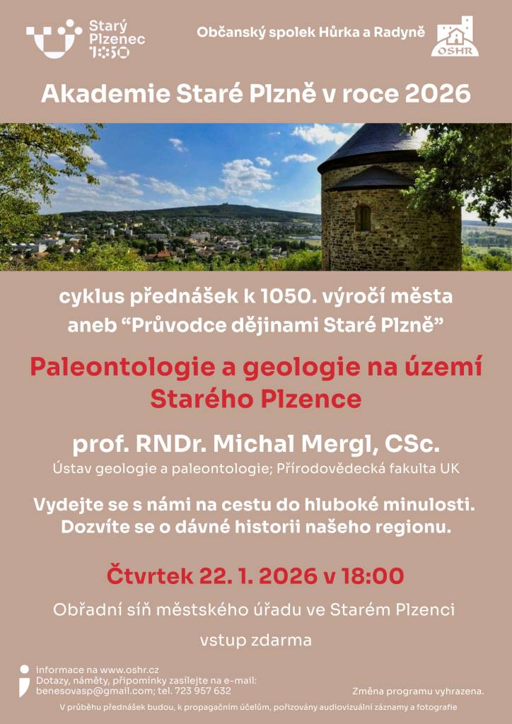 Cyklus přednášek k 1050. výročí města aneb “Průvodce dějinami Staré Plzně“  Přednášet bude prof. RNDr. Michal Mergl, CSc. Ústav geologie a paleontologie, Přírodovědecká fakulta UK.
