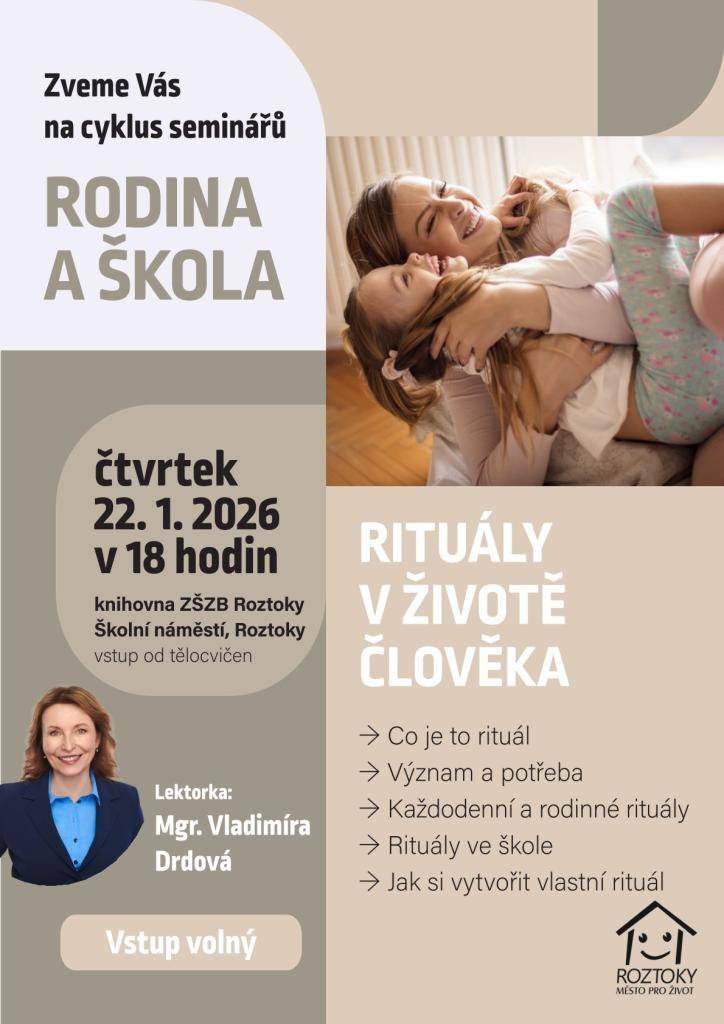 Zveme Vás na cyklus seminářů Rodina a škola s lektorkou Mgr. Vladimírou Drdovou.    Tentokrát na téma "Rituály v životě člověka".