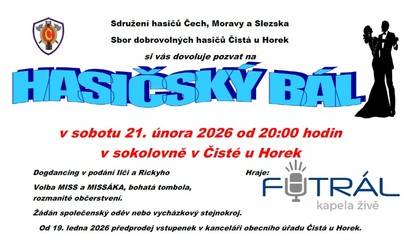 Od pondělí 19. ledna 2026 bude možné v předprodeji zakoupit v kanceláři našeho obecního úřadu vstupenky na letošní Hasičský bál. Do obce pak vyrazí skupinky zváčů ve dvou týdnech před akcí. Vstupné v předprodeji činí 50,- Kč.