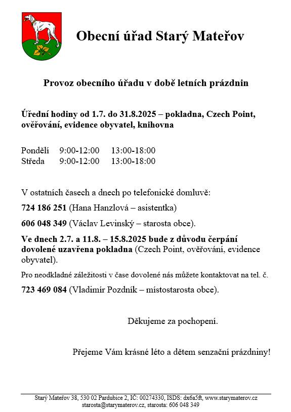 Provoz obecního úřadu v době letních prázdni