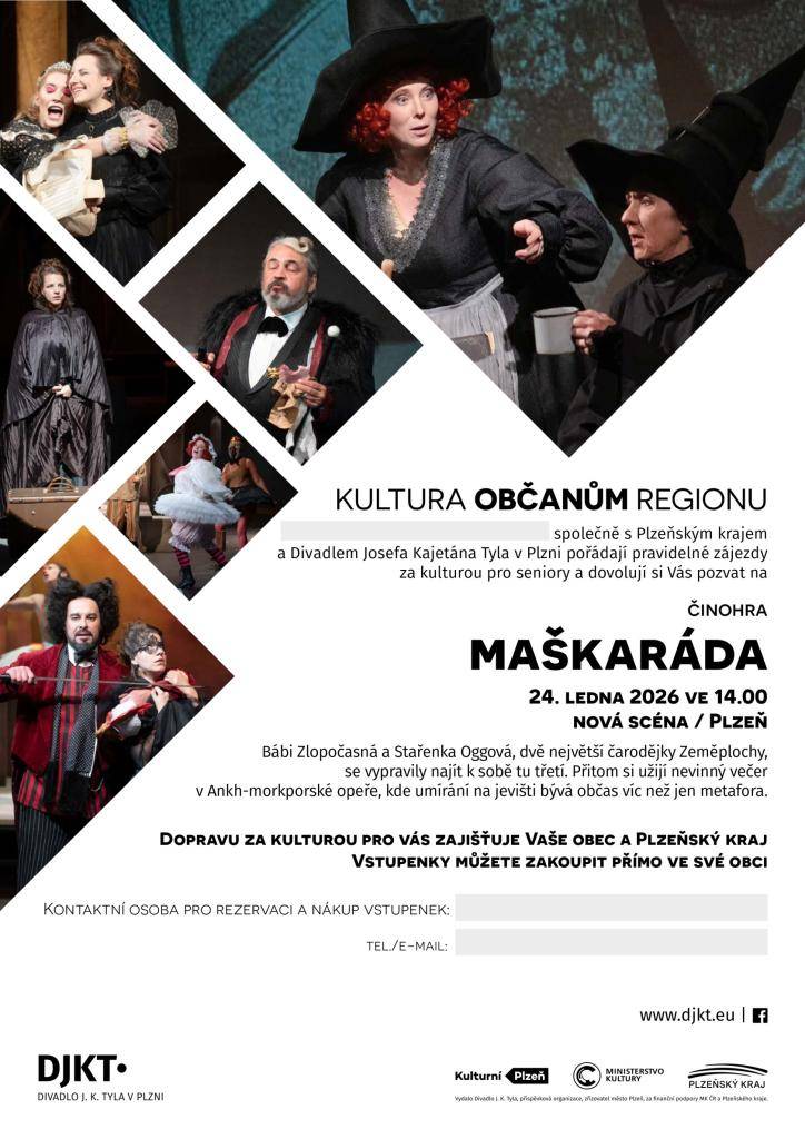 představení je od 14 hodin v Nové scéně, pro závazný zájem o rezervaci vstupenek nejpozději do 30.10 do 10 hodin kontaktujte paní Wellanovou na OÚ Krsy na tel.:724009220 a zároveň sdělte, zda závazně využijete zájezdovou autobusovou dopravu na toto nádherné představení.