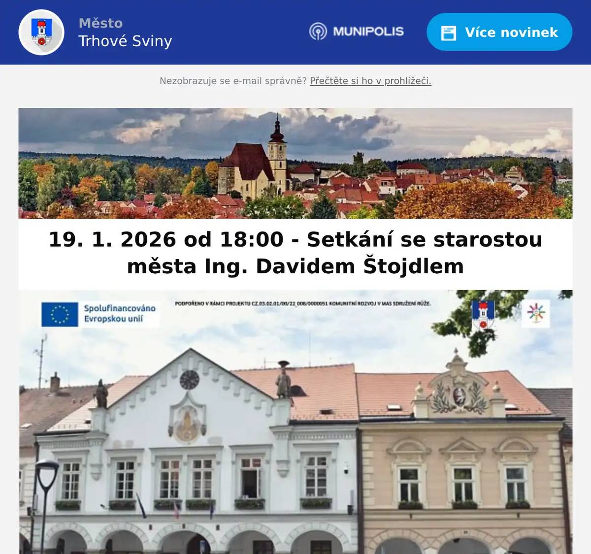 Zítra v kavárně KD od 18:00 proběhne setkání se starostou Ing. Davidem Štojdlem. Pokud vás zajímá dění v našem městě, přijďte si poslechnout jaké jsou plány v tomto roce a co se chystá.