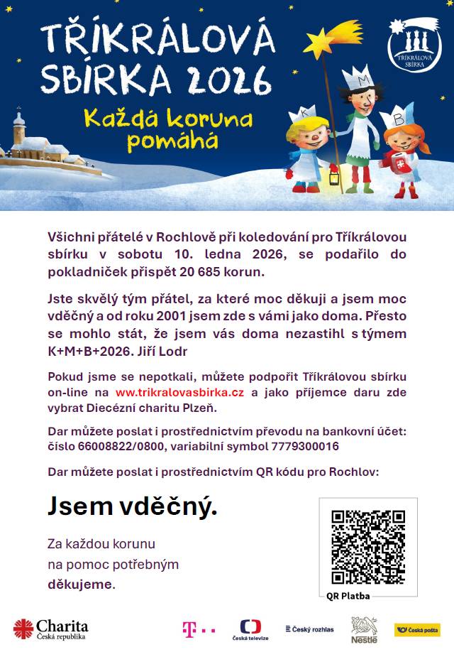 Poděkování Jiřího Lodra za Tříkrálovou sbírku, která proběhla 10. 1. 2026.
