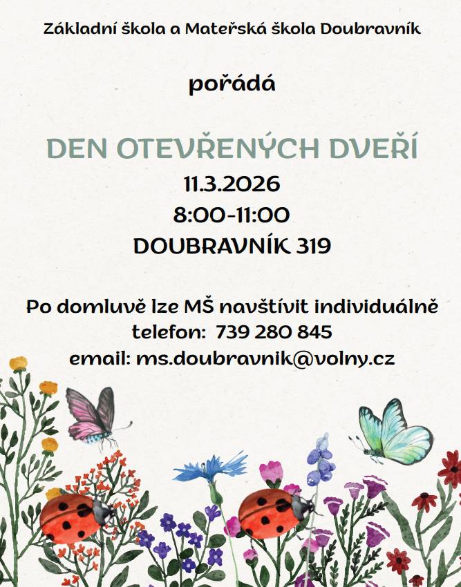 MŠ Doubravník pořádá Den otevřených dveří 11. března od 8 do11 hodin.