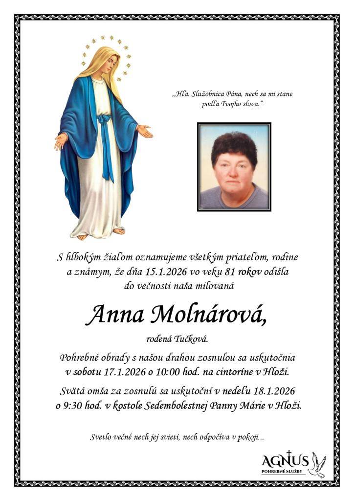 Molnárová Anna, rod. Tučková - január 2026