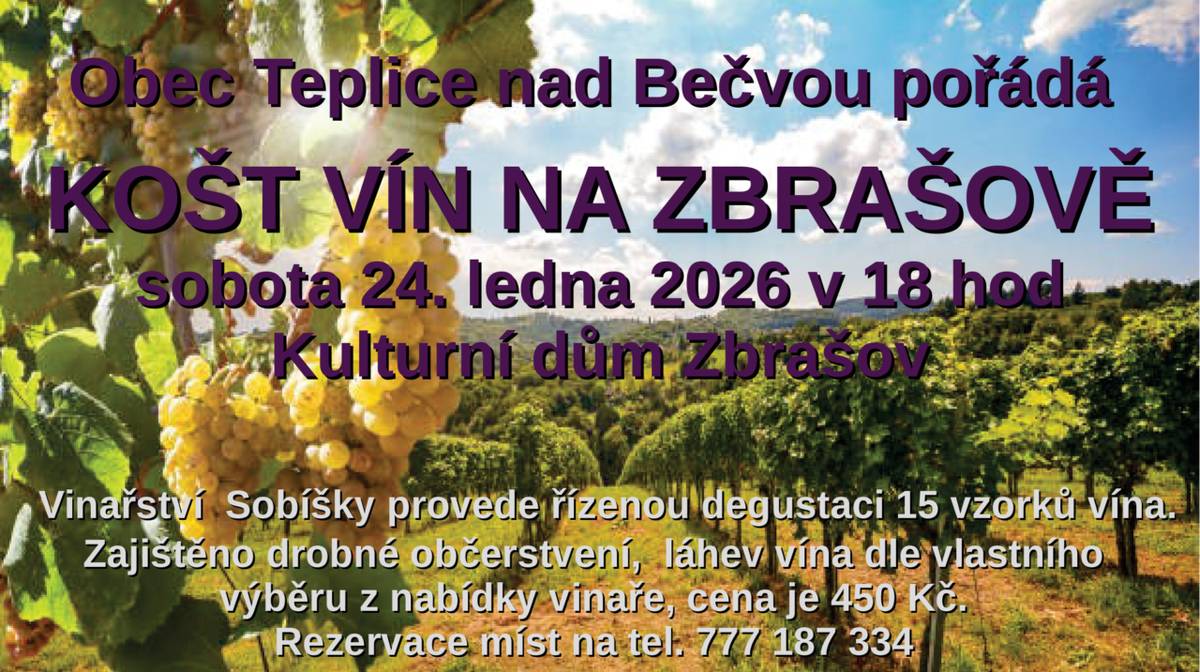 Vinařství Sobíšky provede řízenou degustaci vín.  Vstupné ve výši 450 Kč zahrnuje degustaci 15 vzorků vín, drobné občerstvení a láhev vína dle vlastního výběru.  Rezervace míst na tel. 777 187 334