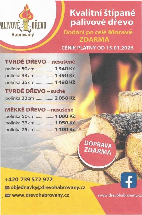 Společnost Dřevo Habrovany nabízí občanům dodání štípaného palivového dřeva, tvrdého i měkkého a také suchého s dopravou ZDARMA a rychlým dodáním až k Vám domů.   Objednávejte na telefonním čísle : 739 572 972, nebo na www.drevohabrovany.cz.