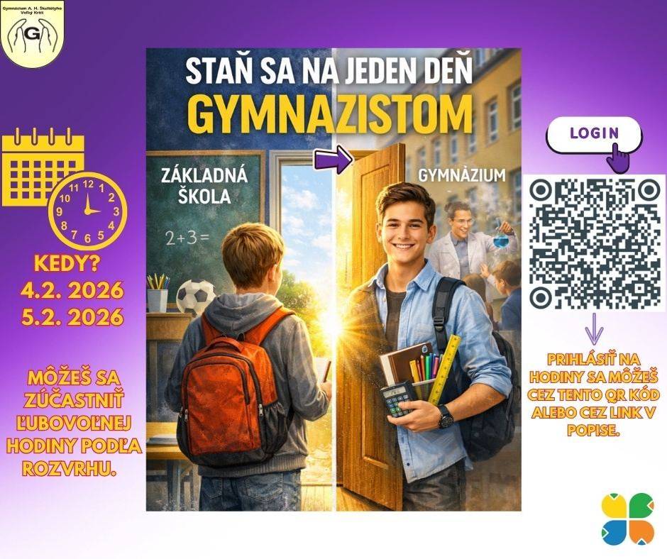 Dni otvoreného vyučovania : Staň sa na jeden deň gymnazistom   Bližšie info v priloženom materiáli