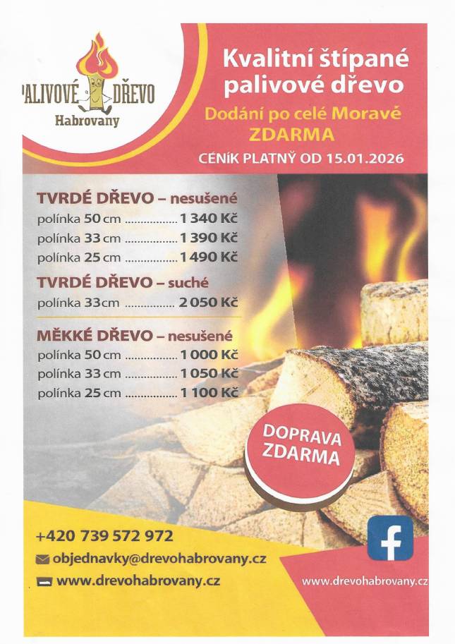 Dřevo Habrovany nabízí občanům dodání štípaného palivového dřeva