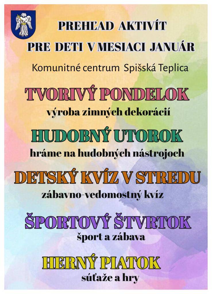Ponúkame vám prehľad aktivít pre deti v mesiaci január v Komunitnom centre. Tešíme sa na vašu účasť.