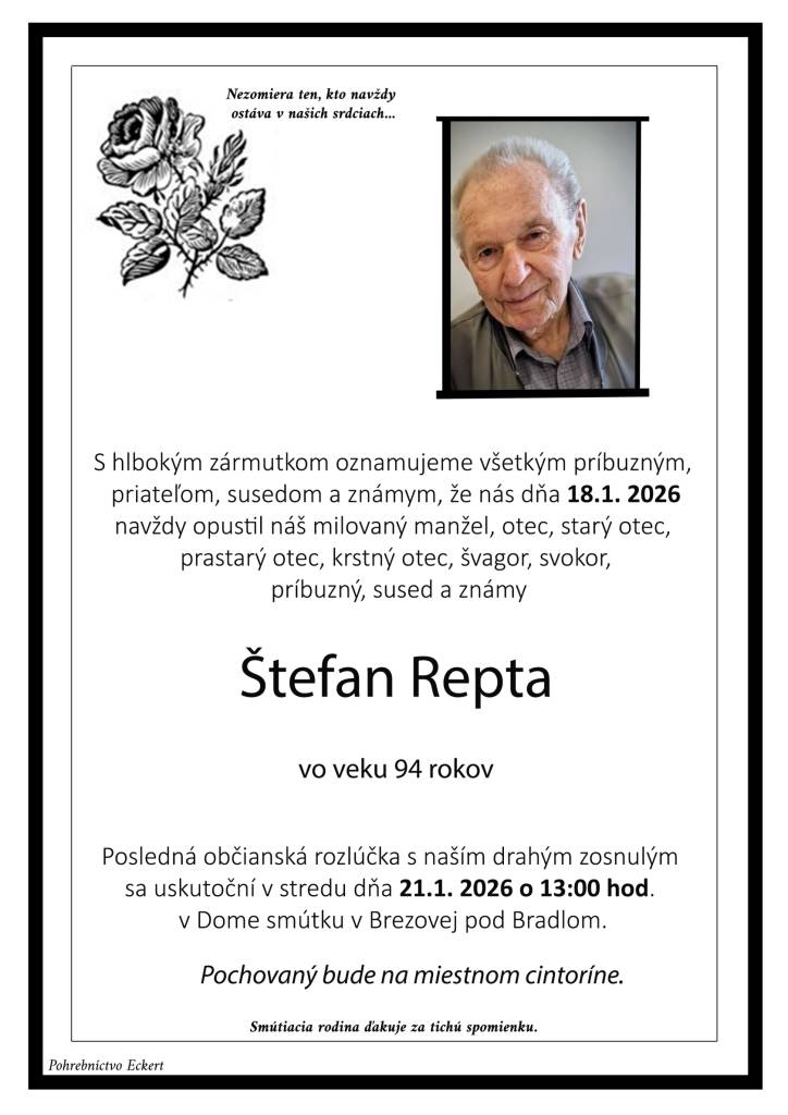 Smútočné oznámenie - Štefan Repta