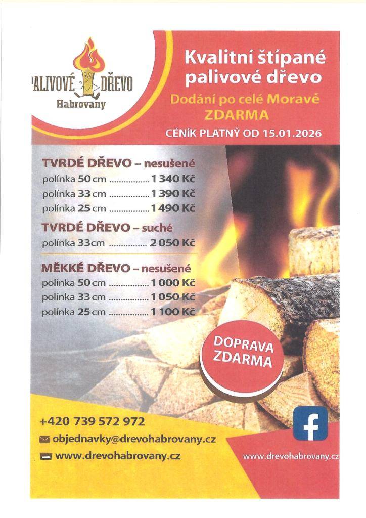 Společnost Dřevo Habrovany nabízí občanům dodání štípaného palivového dřeva, tvrdého i měkkého a také suchého s dopravou ZDARMA a rychlým dodáním až k Vám domů.  Objednávejte na telefonním čísle : 739 572 972, nebo na www.drevohabrovany.cz.