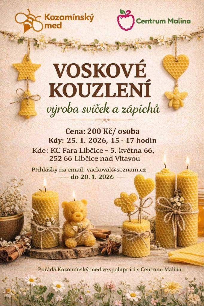 Klidné tvoření pro dospělé – výroba svíček a voskových zápichů z včelího vosku.