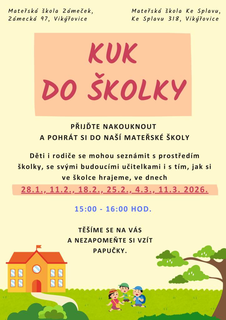 Přijďte nakouknout a pohrát si do naší mateřské školky.