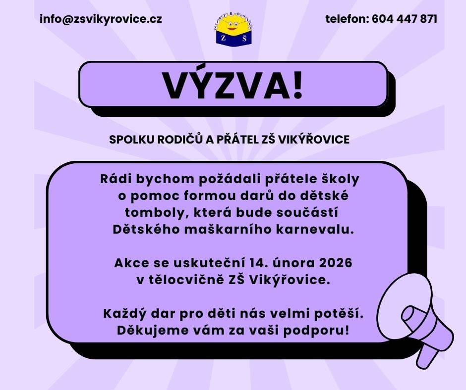 Žádost o dary do dětské tomboly