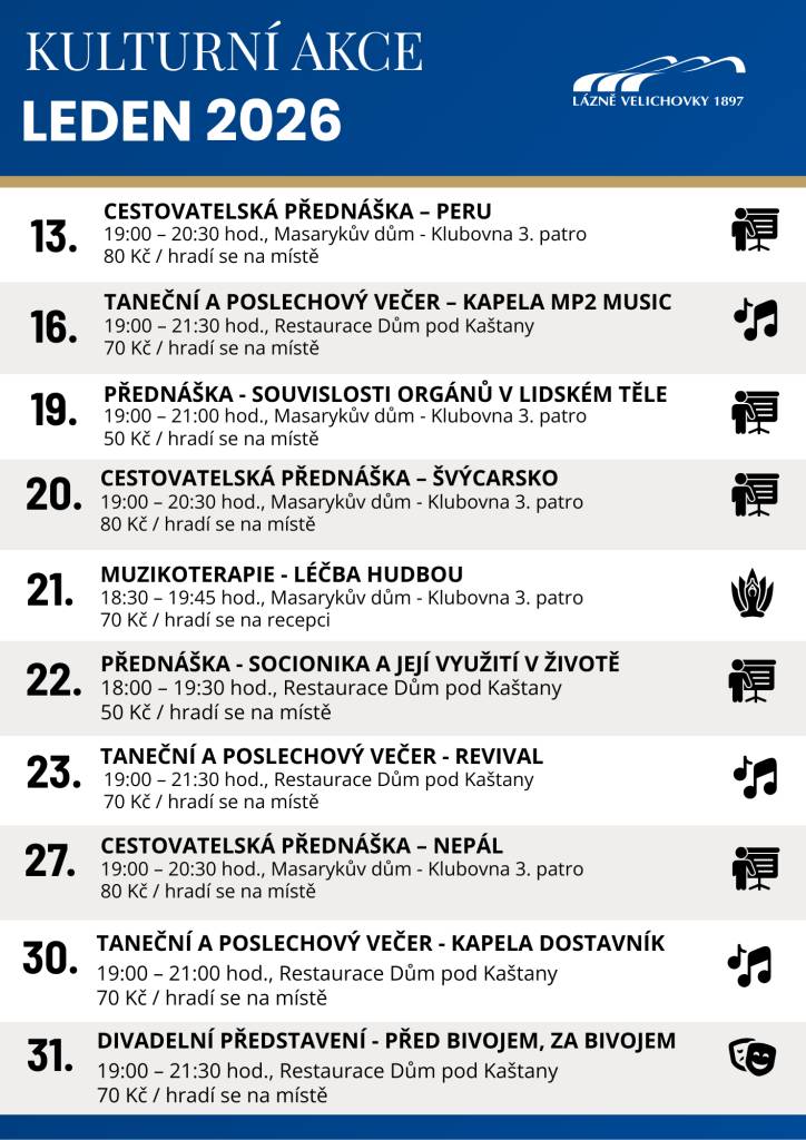 KULTURNÍ AKCE V LÁZNÍCH VELICHOVKY V LEDNU