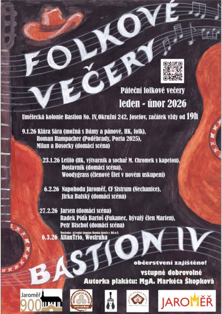 V umělecké kolonii Bastion No. IV v Josetově se v lednu až březnu 2026 koná série hudebních vystoupení. Akce začínají vždy od 19:00 a občerstvení bude zajištěno. Vstupné je dobrovolné.