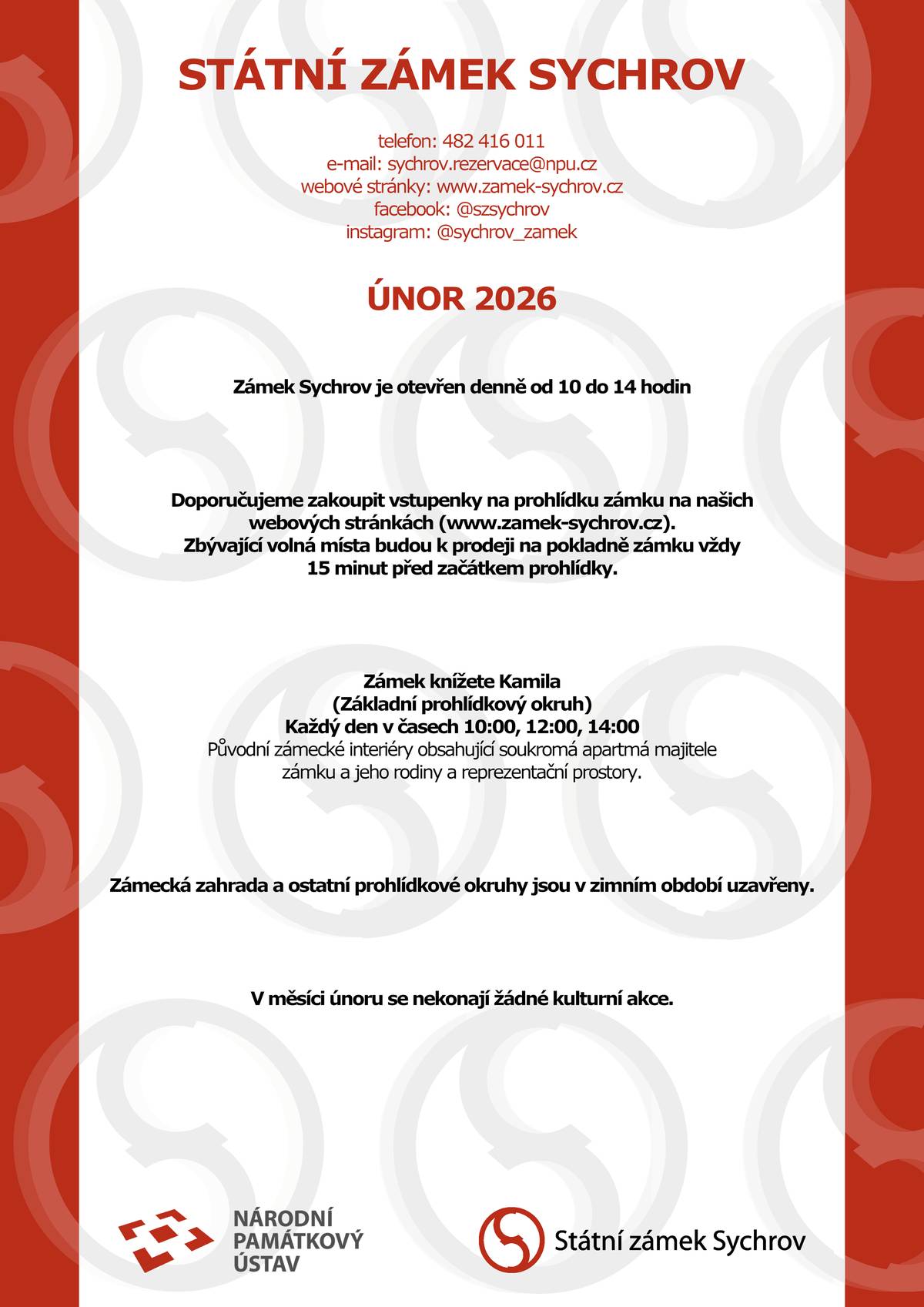 Podrobnosti akcí na únor-březen 2026 na zámku Sychrov naleznete v příloze.