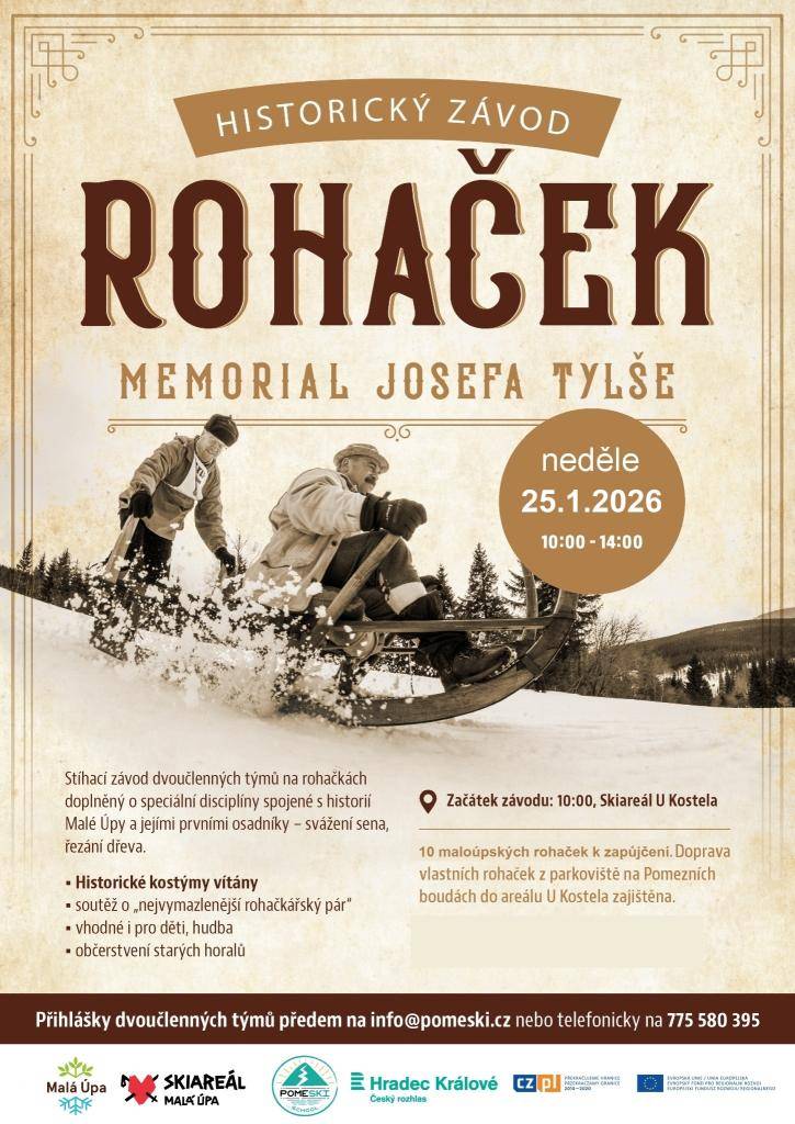 Historický závod rohaček je již tradiční a diváky i soutěžícími oblíbenou akcí, která se odehraje v maloúpském skiareálu U Kostela.