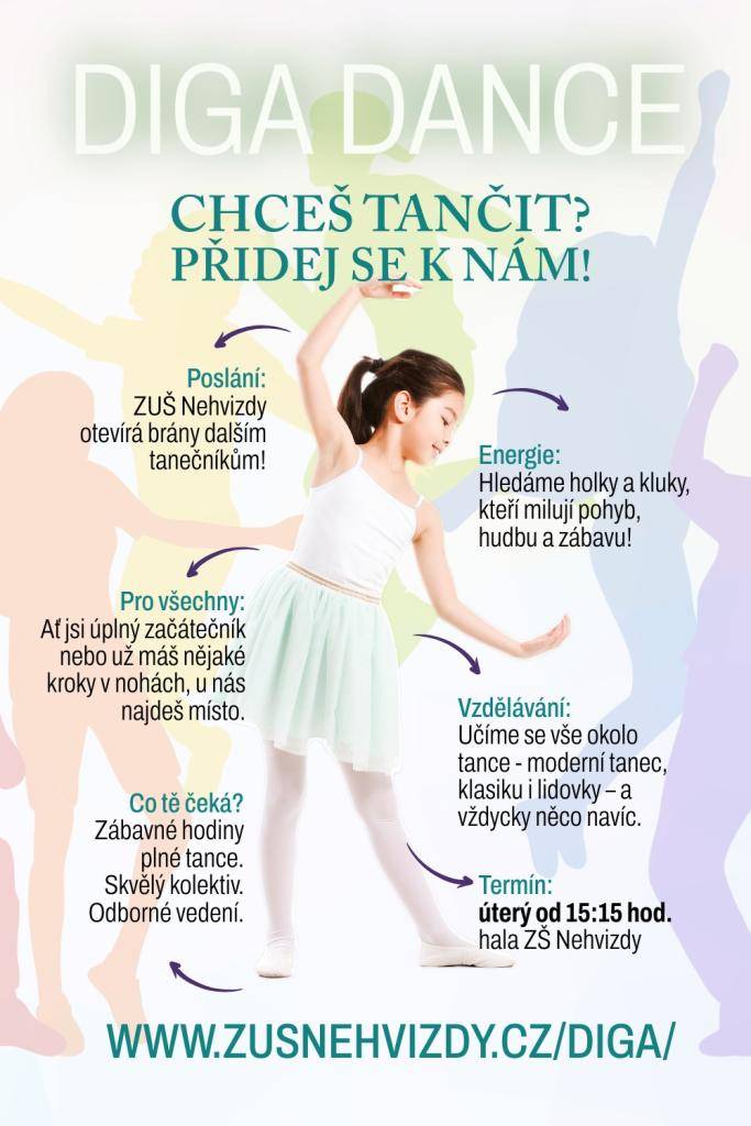 ZUŠ Nehvizdy zve všechny, kteří mají rádi pohyb, hudbu a zábavu, na taneční hodiny. U nás najdete místo bez ohledu na úroveň vaší dovednosti. Nabízíme moderní tanec, klasiku i lidovky, a vždy něco navíc.