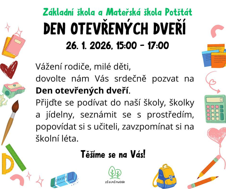 ????✨ Zveme vás na Den otevřených dveří naší školy a školky  Přijďte si prohlédnout naše prostory, seznámit se s prostředím a popovídat si s učiteli. Rádi vám představíme, jak u nás děti žijí a učí se.