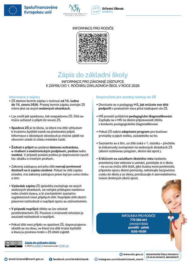 Informace k zápisu do ZŠ (leták MŠMT)
