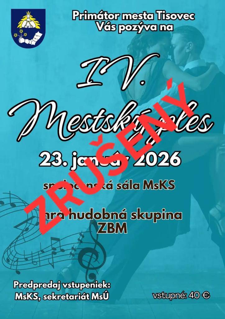 Vážení občania, oznamujeme vám, že pripravovaný Mestský ples musí byť pre nezáujem verejnosti zrušený