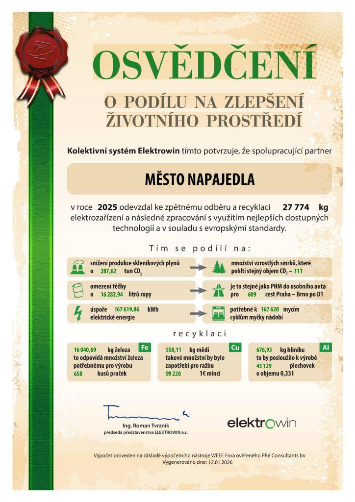 Osvědčení o podílu na zlepšení životního prostředí