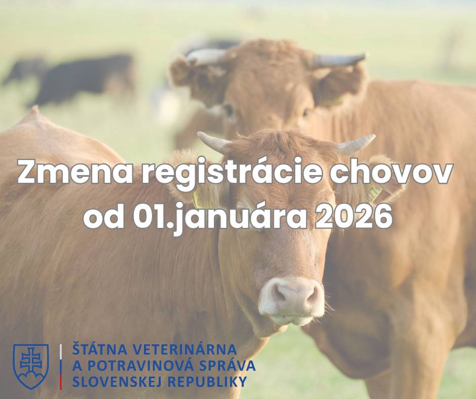 Regionálna veterinárna a potravinová správa Galanta informuje chovateľov hospodárskych zvierat o zmene v procese registrácie chovných zariadení na chov alebo držbu hospodárskych zvierat od 1. 1. 2026.